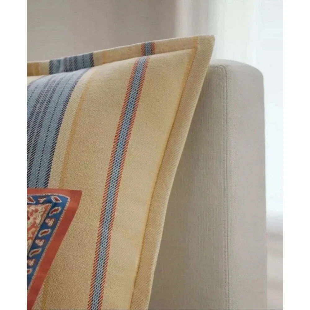 Ralph Lauren Bering Euro Sham Cream Multi Stripe Cotton Pillow Cover Decor 26x26